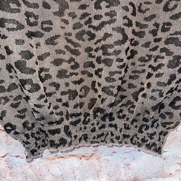 Zara Mesh leopard print sheer pullover Large cinched waist crew neck sweater - Picture 5 of 7